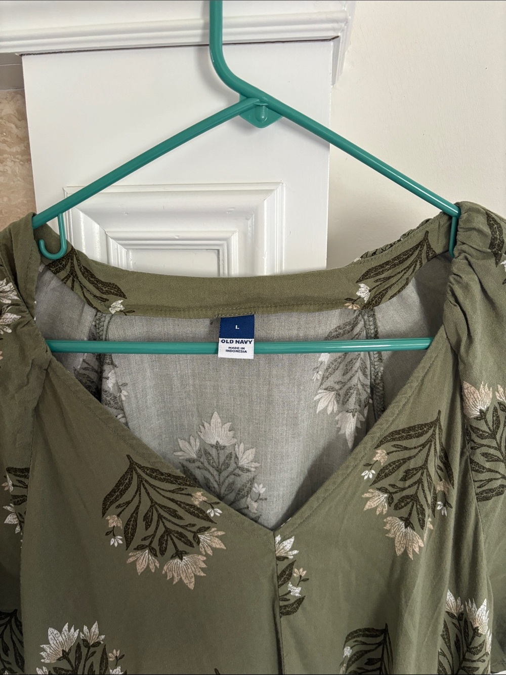 Old Navy Olive Green Floral V-Neck Tiered Mini Dress - Picture 2 of 5